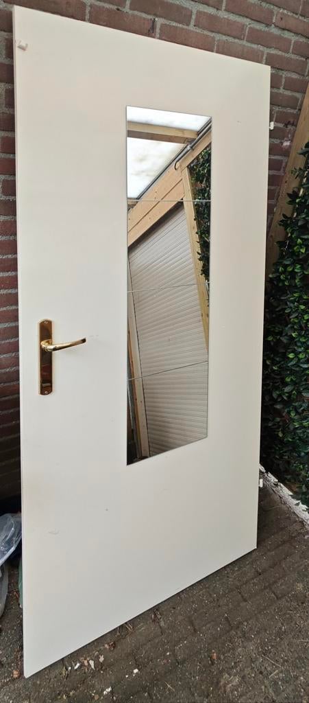 Binnendeur (opdek) met spiegel, wit, inclusief klink, Doe-het-zelf en Verbouw, Deuren en Horren, Ophalen, Gebruikt, 80 tot 100 cm