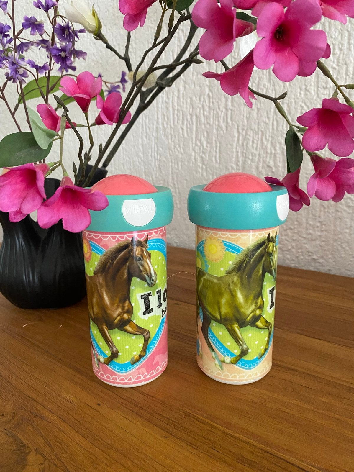 Mepal drinkbekers met paardenprint - set van 2, Ophalen of Verzenden, Gebruikt