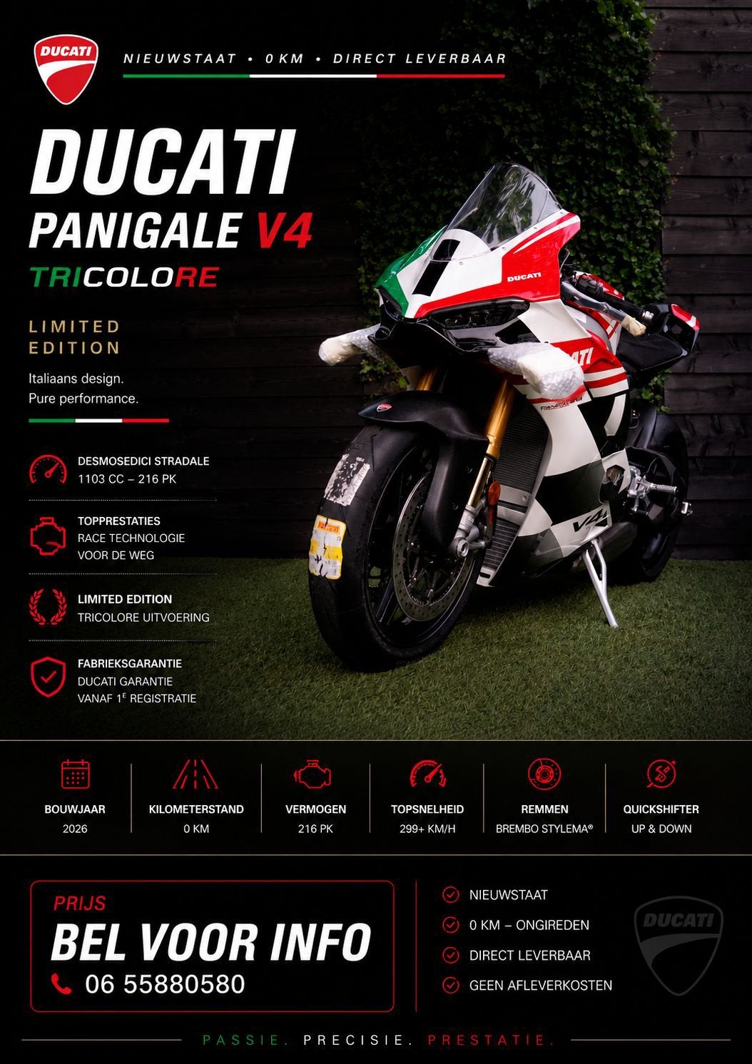 Ducati Panigale V4 Tricolore Limited Edition 1/1000 NIEUW, Motoren, Bedrijf, Super Sport