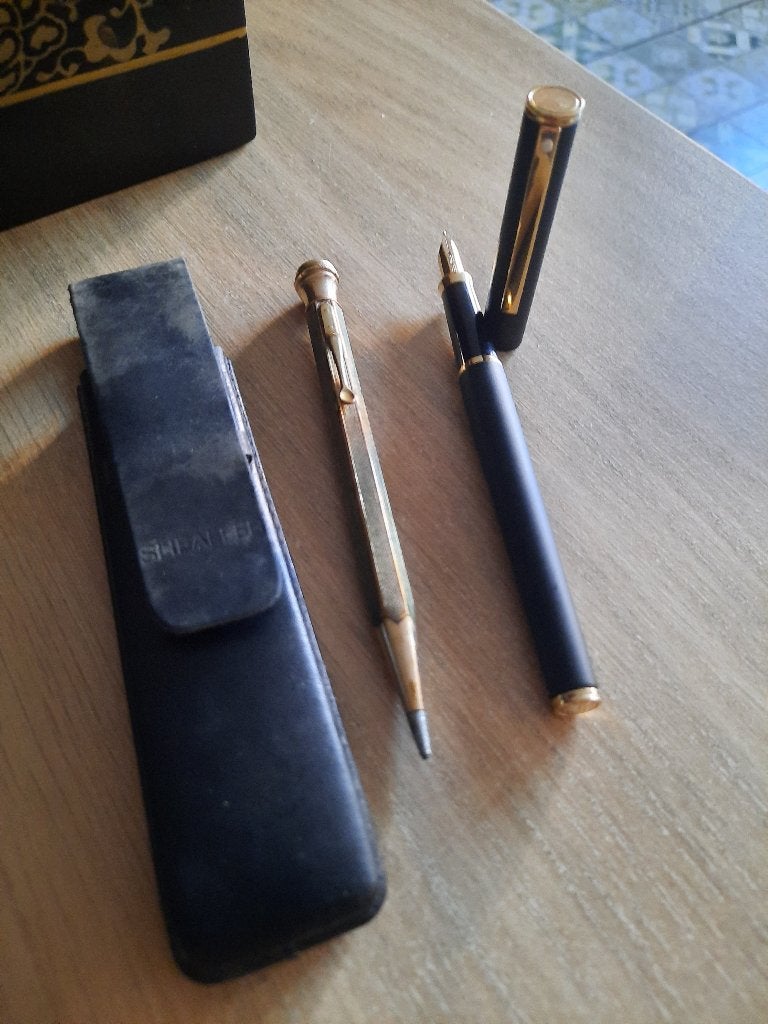 Sheaffer vulpenset in leder etui, Ophalen of Verzenden, Gebruikt, Pennenset, Sheaffer