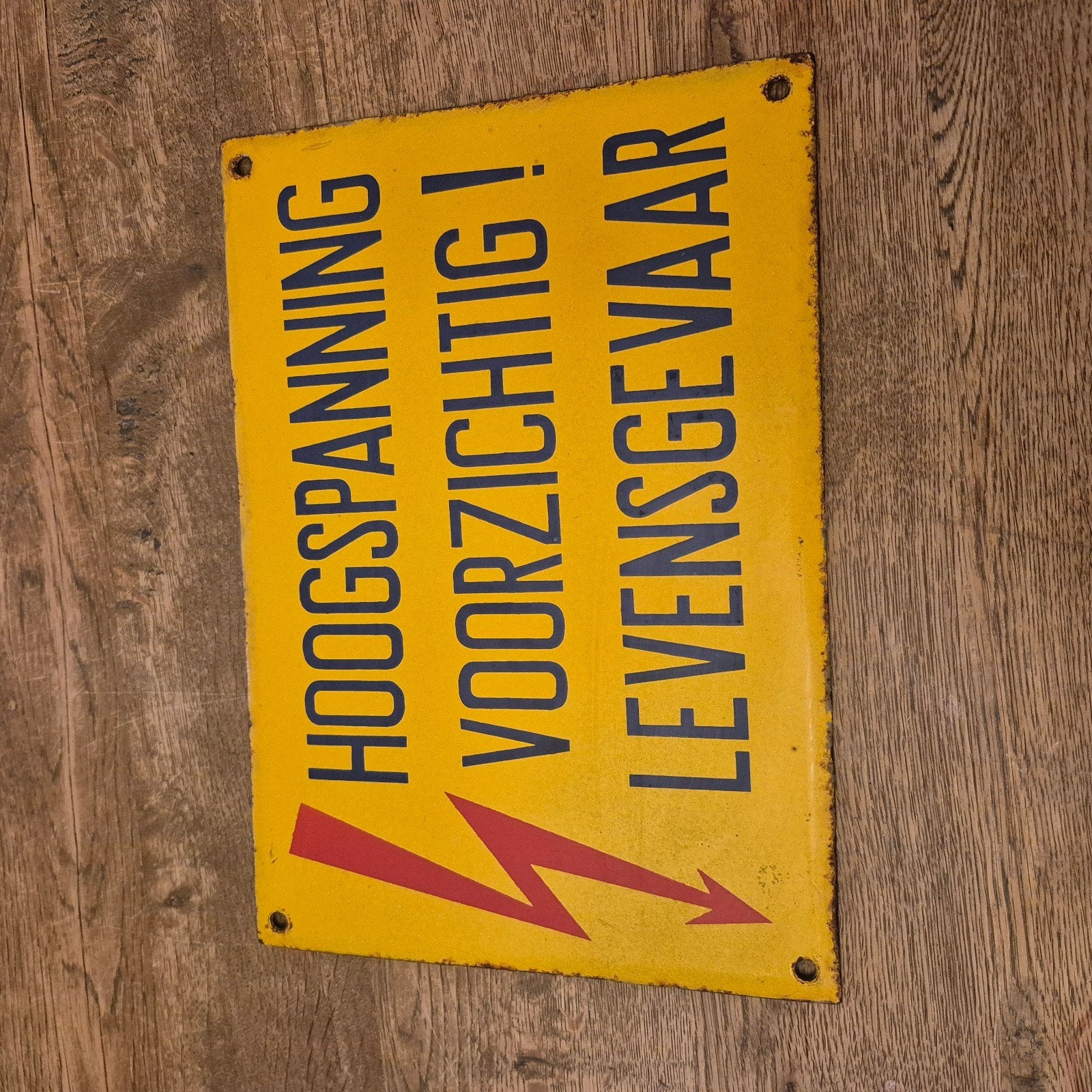 Vintage Emaille Hoogspanning Levensgevaar Waarschuwingsbord, Ophalen of Verzenden