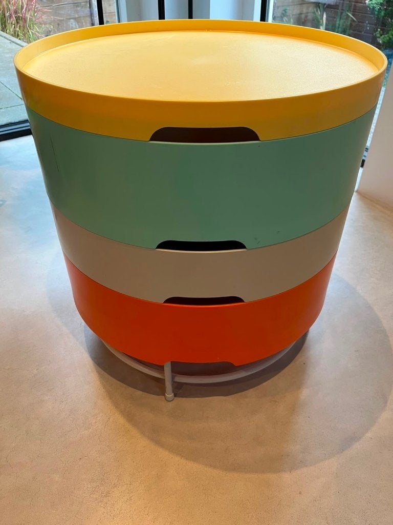 Vintage kastje/ bijzettafel IKEA PS2014, Huis en Inrichting, Tafels | Bijzettafels, Rond, Ophalen, 45 tot 60 cm, Minder dan 55 cm
