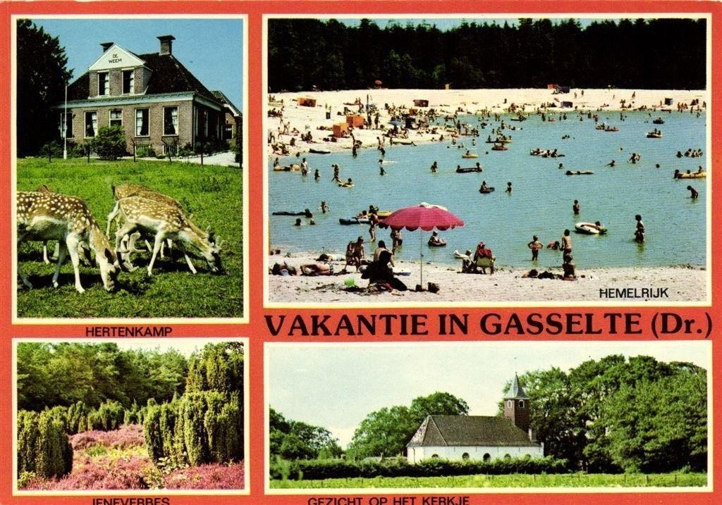 Vakantie in Gasselte - 4 afb o.a. Hemelrijk - 1984 gelopen, Ophalen of Verzenden, 1980 tot heden, Gelopen, Noord-Brabant