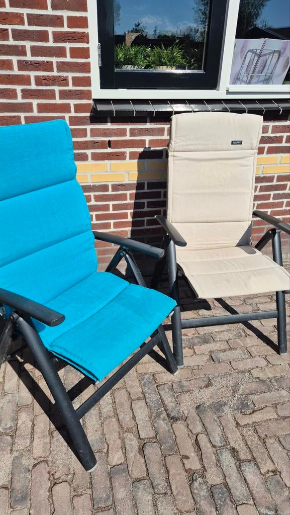 Tuinstoelkussens: 3 blauw Hartman, 3 beige Madison, Tuin en Terras, Tuinstoelen, Ophalen, Gebruikt