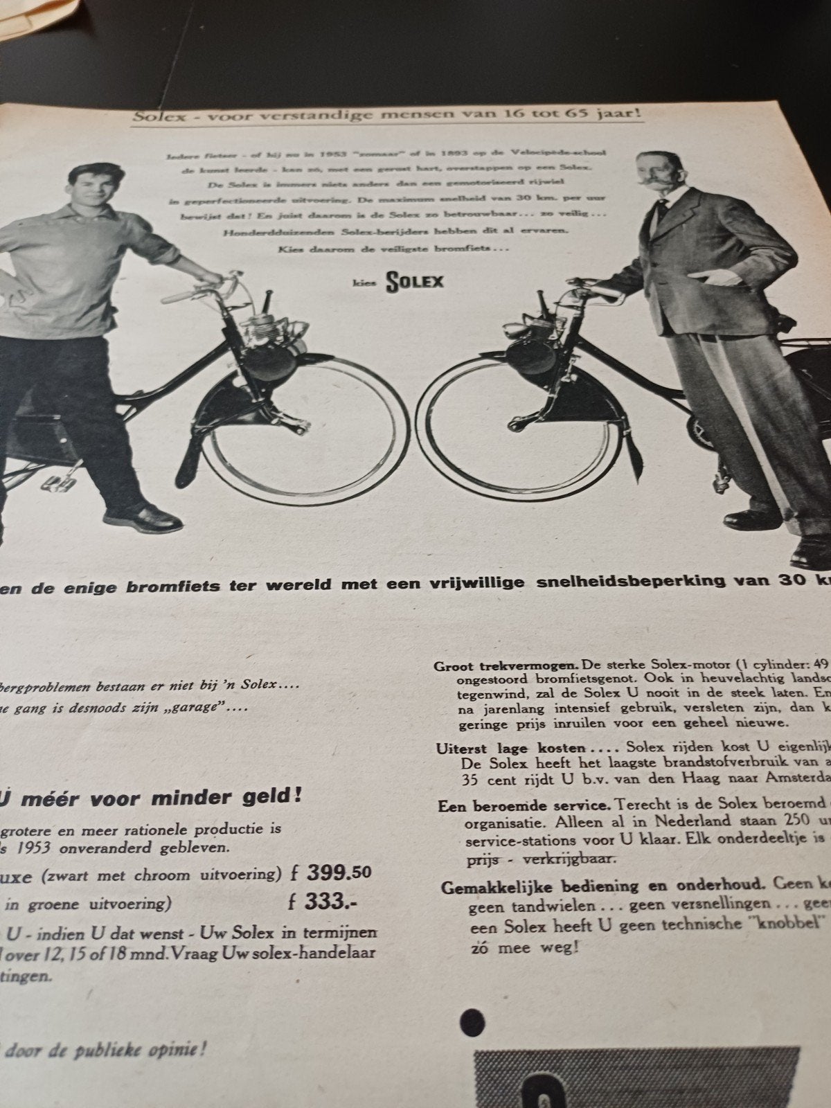advertentie van Solex bromfiets  verstandige mensen 1956, Verzamelen, Ophalen of Verzenden, Zo goed als nieuw, Overige typen