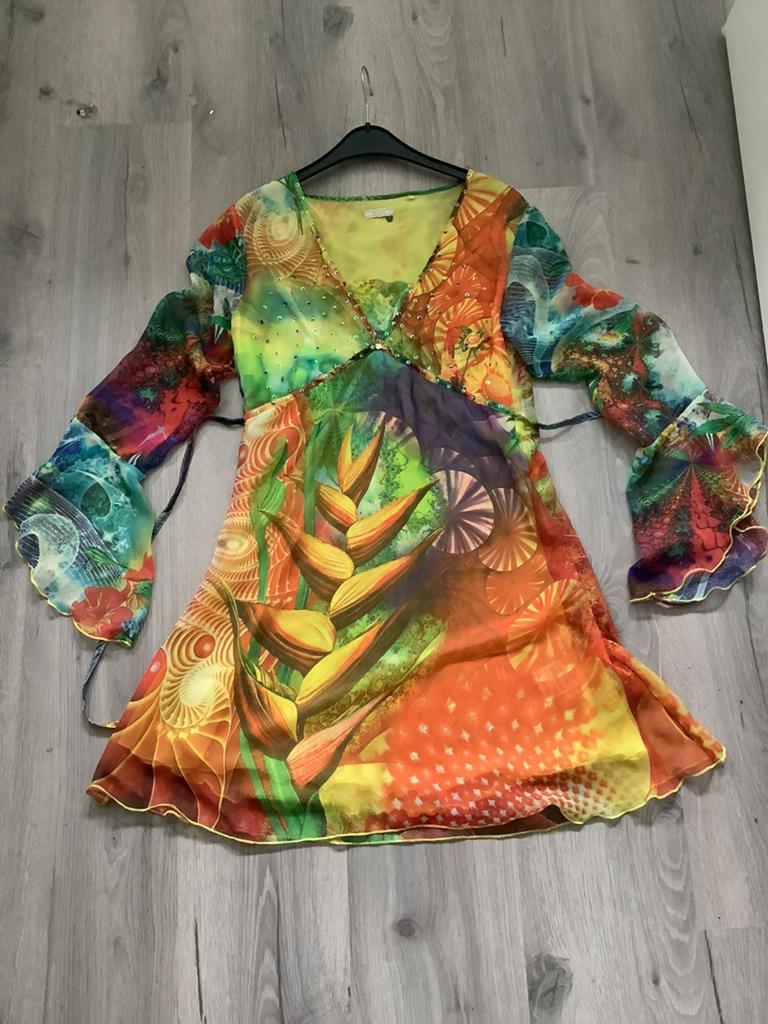 Geisha tuniek bont gekleurd maat S, Ophalen of Verzenden, Zo goed als nieuw, Maat 36 (S), Overige kleuren