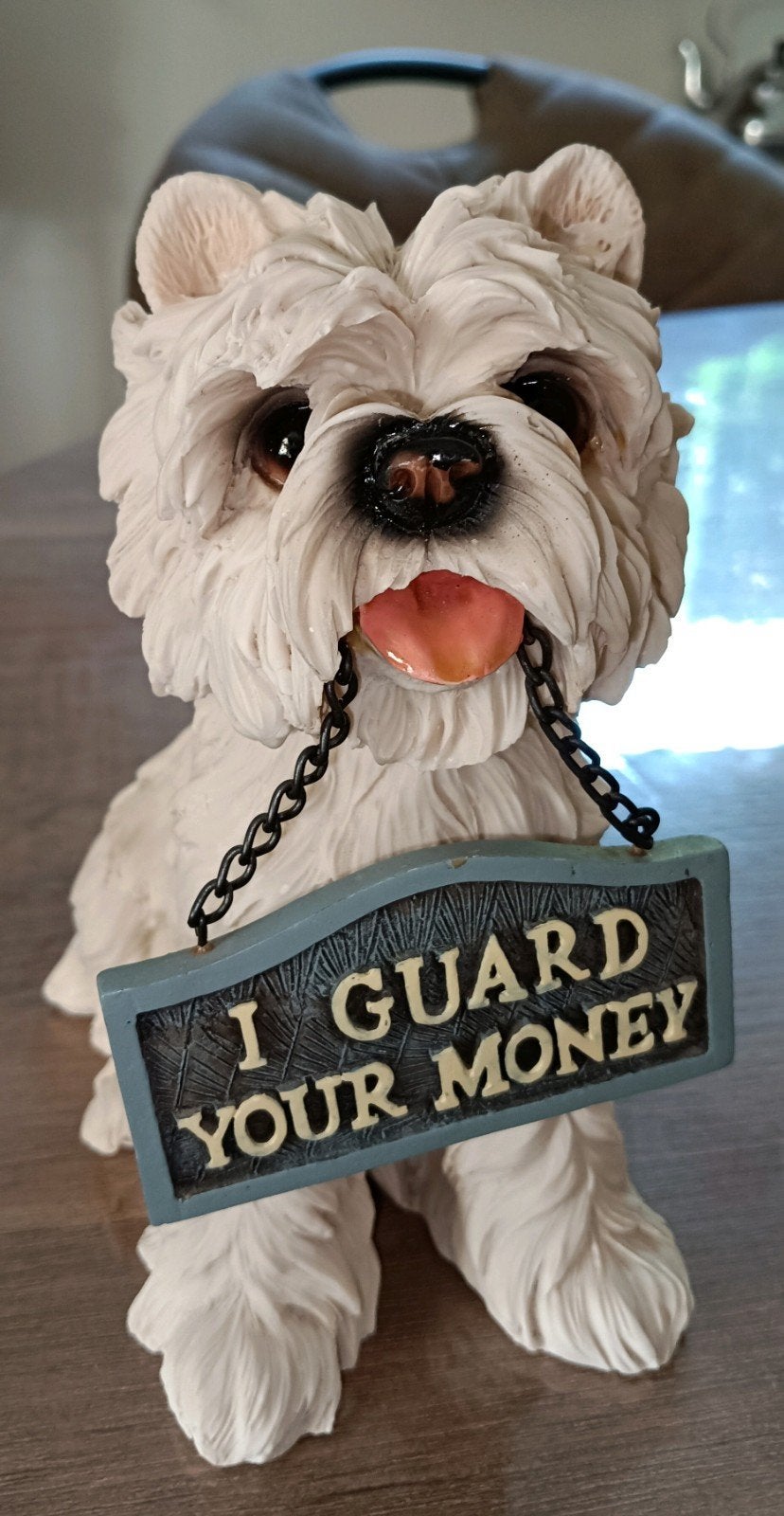 Leuke spaarpot Yorkshire Terriër - 'I Guard Your Money', Verzamelen, Spaarpotten, Ophalen of Verzenden, Zo goed als nieuw, Kunststof