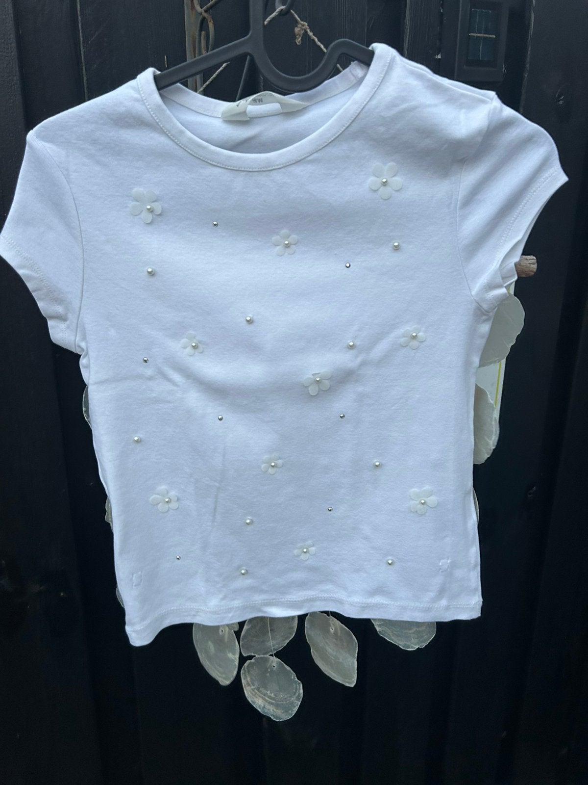 H&M shirt maat 158/164 pareltjes wit, Kinderen en Baby's, Kinderkleding | Maat 164, Ophalen of Verzenden, Zo goed als nieuw, Meisje