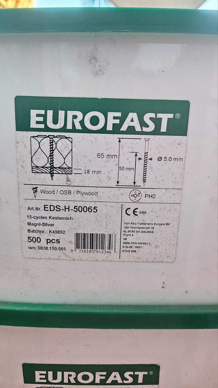 Eurofast Schroeven 5.0x65mm voor Hout/OSB/Plywood, Doe-het-zelf en Verbouw, IJzerwaren en Bevestigingsmiddelen, Ophalen of Verzenden