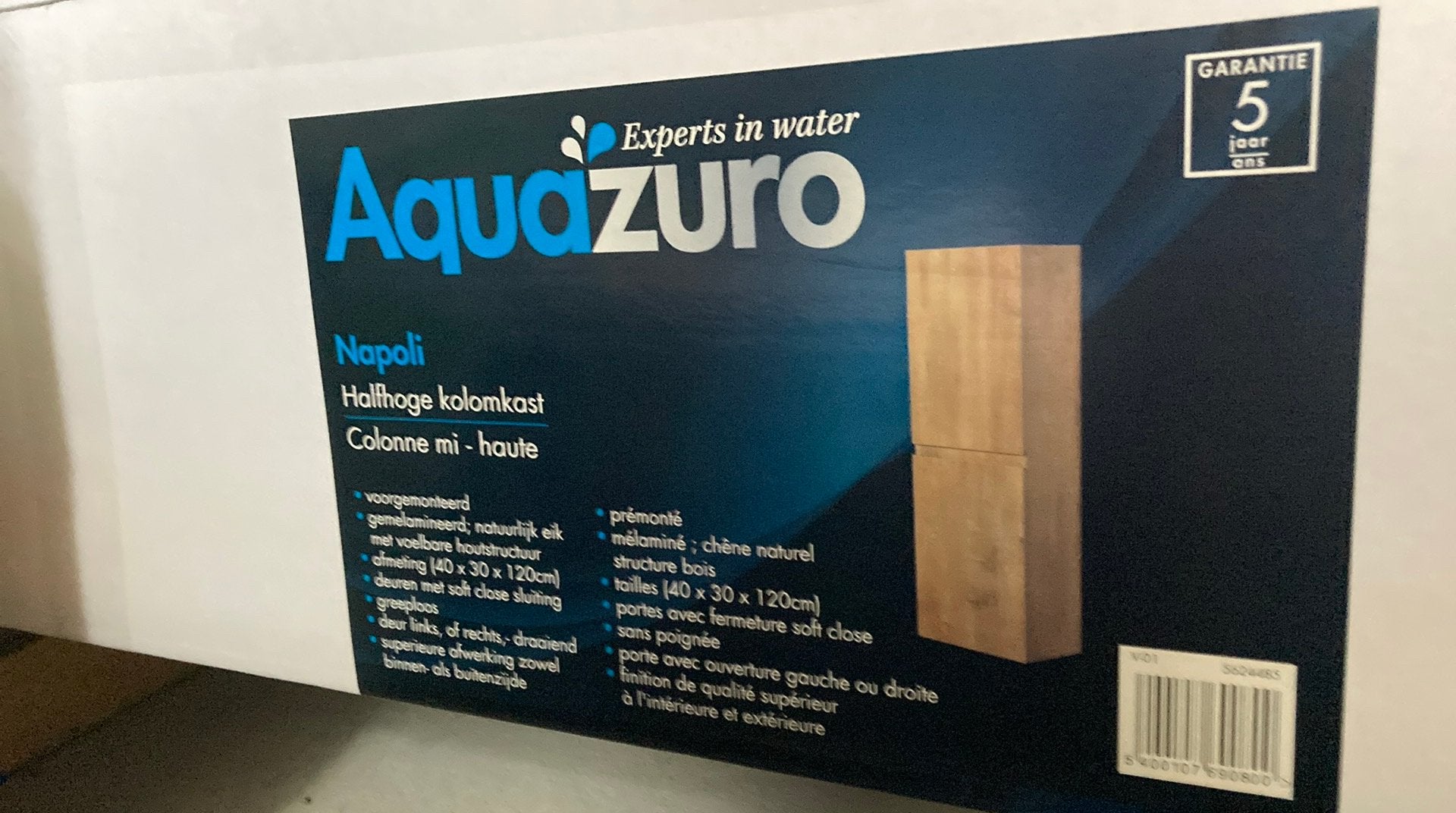 Aquazuro Napoli kolomkast badkamer natuur eiken 40x30x120, Ophalen, (Half)hoge kast, Minder dan 50 cm, 100 tot 150 cm