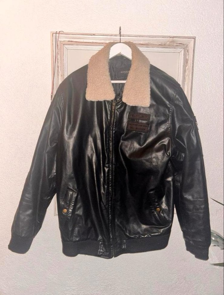Superior heren leren  pilotenjack met teddy kraag maat XXXL, Kleding | Heren, Ophalen of Verzenden, Zo goed als nieuw, Overige maten