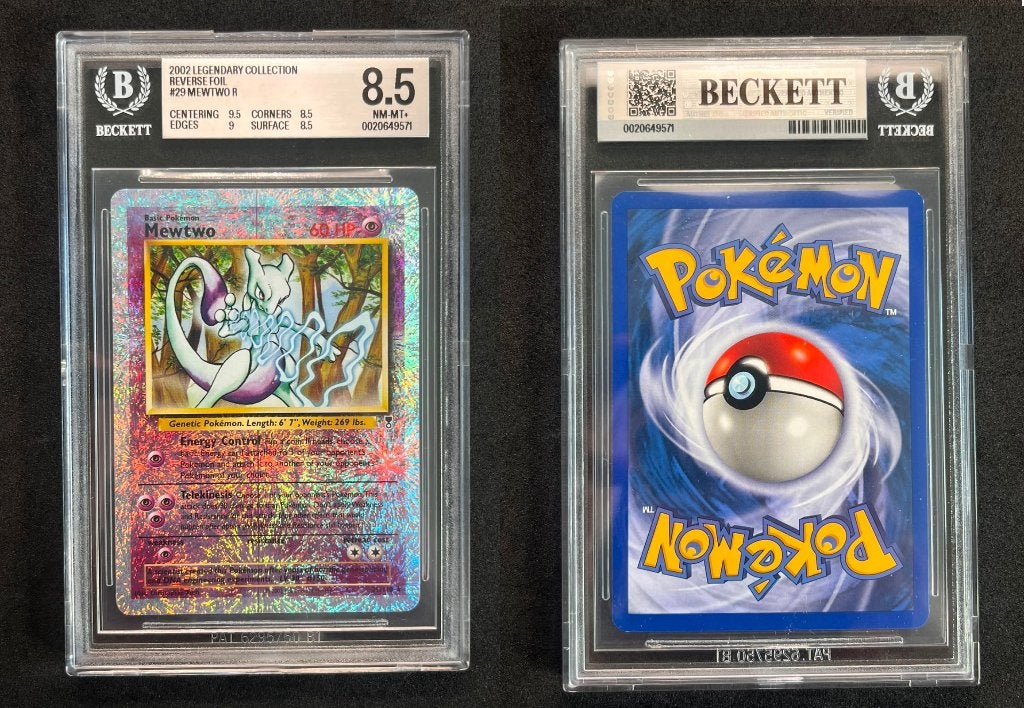 Mewtwo LC reverse holo BGS 8.5, Ophalen of Verzenden, Zo goed als nieuw, Losse kaart, Foil