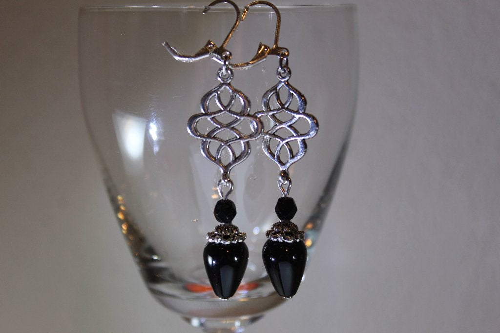 Zwarte Agaat Hangoorbellen - Edelsteen - Healing stone, Overige materialen, Hangers, Zwart, Nieuw