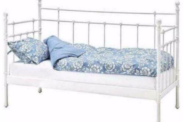 IKEA Hemnes Bedbank - Wit Metaal, Gebruikt, 90 cm, Eenpersoons, Wit