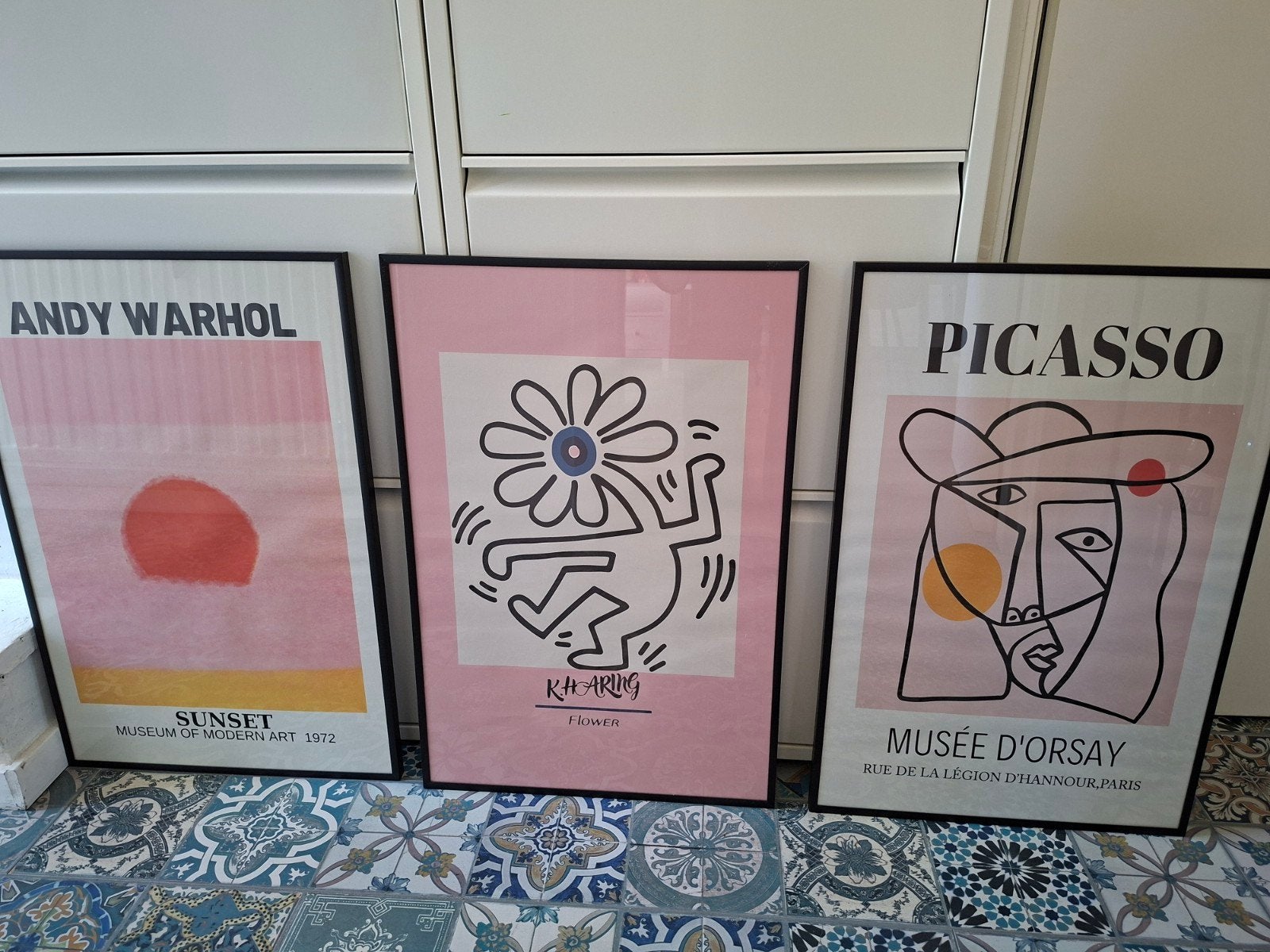 Set van 3 leuke ingelijste posters: 'Picasso, Haring, Warhol, Huis en Inrichting, 50 – 75, Minder dan 50 cm, Ophalen of Verzenden