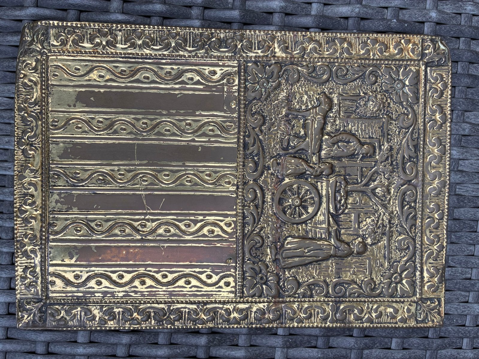 Set van 4 koperen reliëf platen, Ophalen of Verzenden