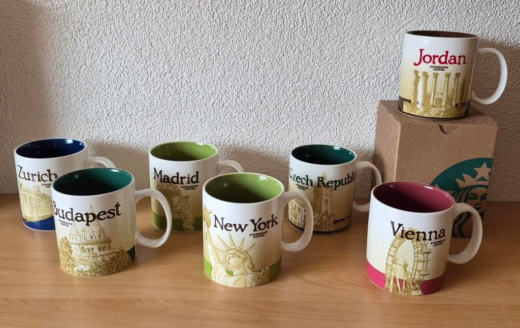 7 Grote icon serie Starbucks Bekers  New York Jordan Vienna, Ophalen of Verzenden, Nieuw, Gebruiksvoorwerp