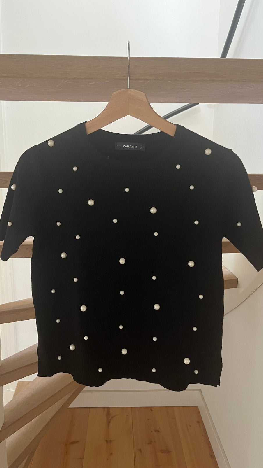 Zara knit top zwart met witte parels maat S trui shirt, Zwart, Ophalen of Verzenden, Zo goed als nieuw, Maat 36 (S)