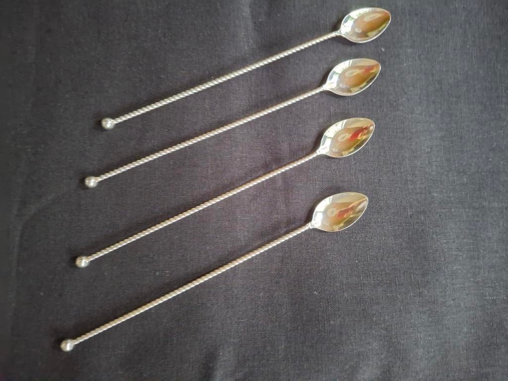4 zilveren 19cm lange thee-/longdrinklepels, merk Keltum, Ophalen of Verzenden