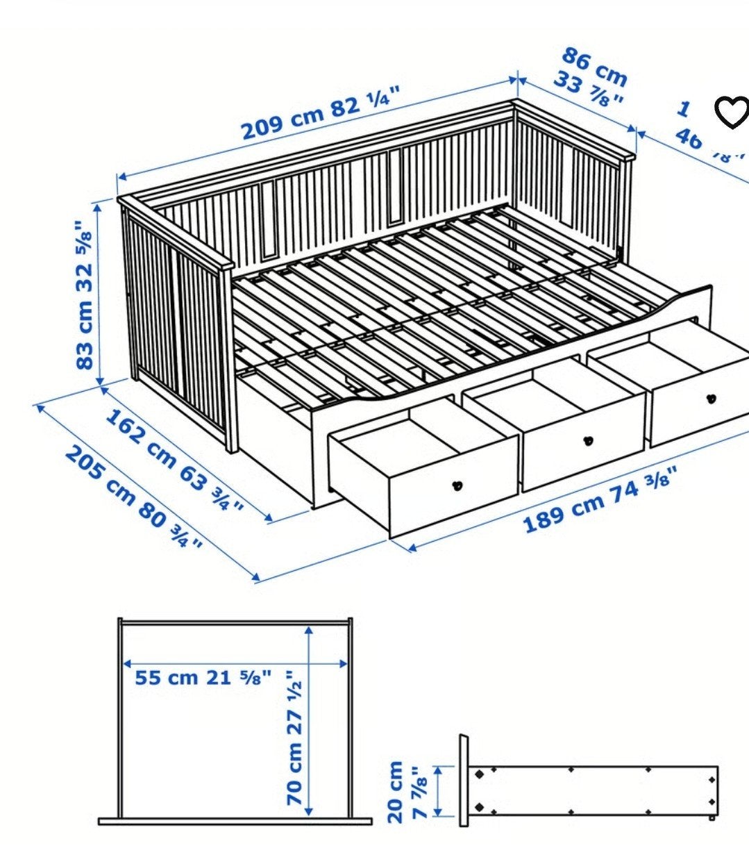 Hemnes bed, Ophalen, Gebruikt, Tweepersoons, 80 cm