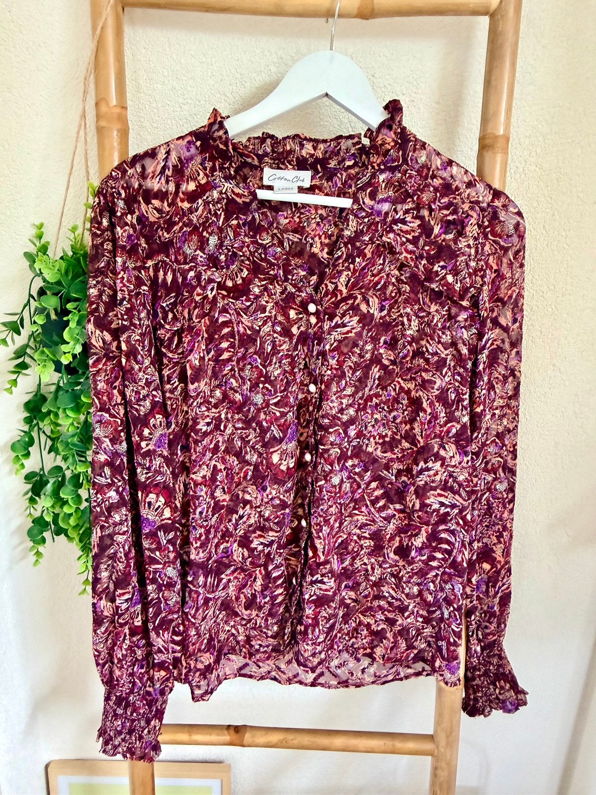 Cotton club blouse maat L, Kleding | Dames, Ophalen of Verzenden, Zo goed als nieuw, Maat 42/44 (L), Paars