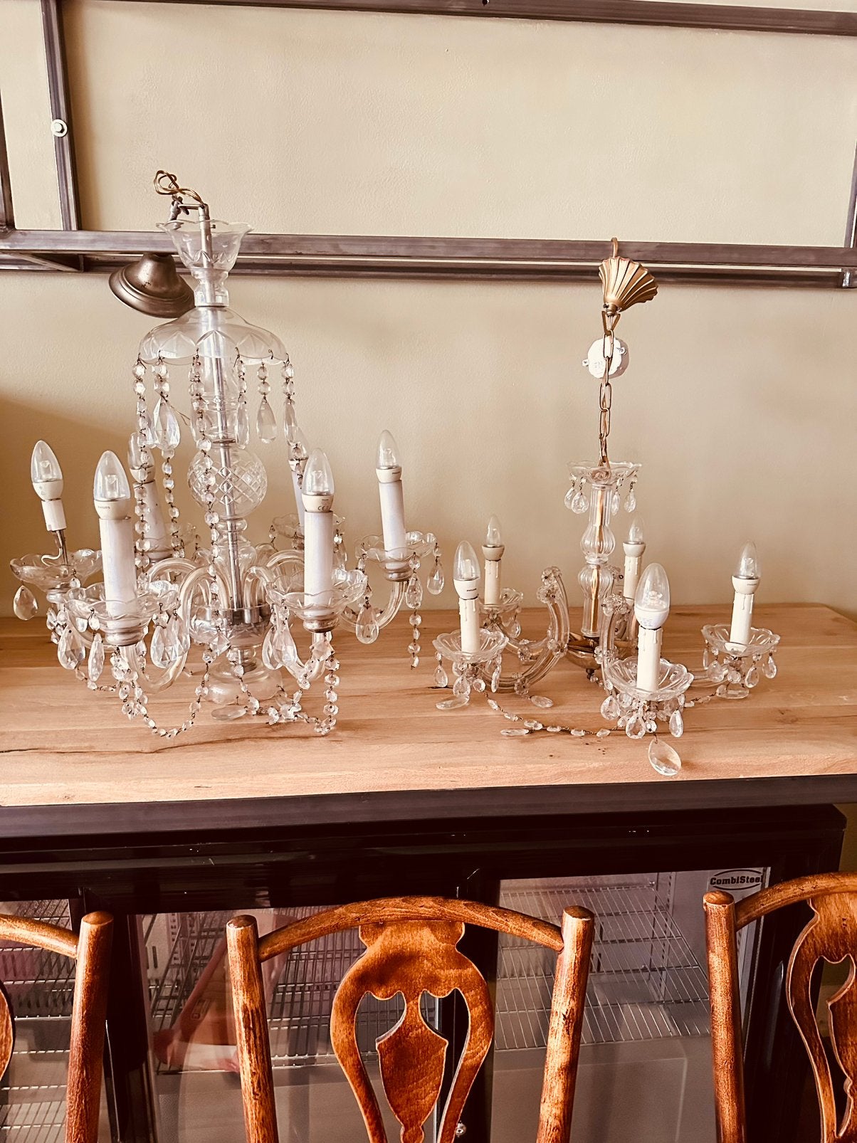 2 leuke oude kroonluchters, Ophalen, Gebruikt, Glas, E14 (klein)