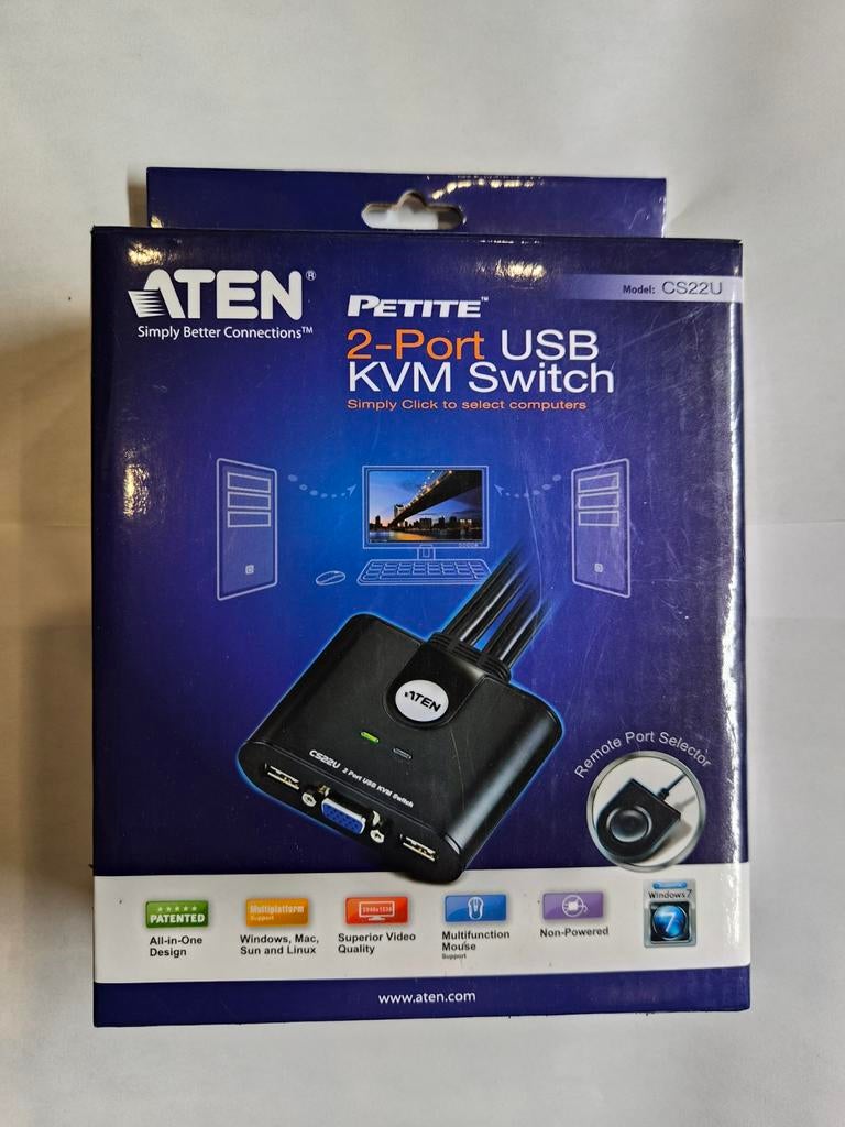 ATEN CS22U 2-Poorts USB KVM Switch - Nieuw in doos, Computers en Software, Overige Computers en Software, Nieuw, Ophalen of Verzenden