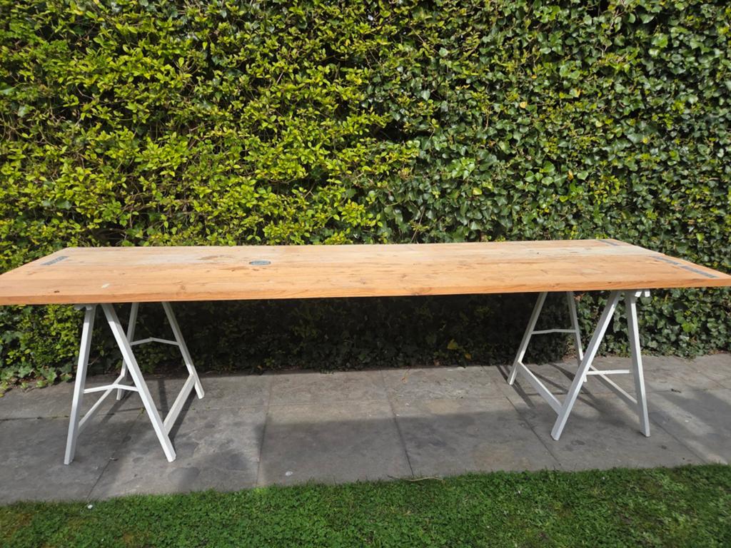 Grote tafel 2.75 m steigerhoutenblad, Ophalen, Gebruikt, 200 cm of meer, 50 tot 100 cm