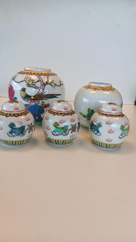 5 Chinese potten voor gember en kruiden, Ophalen of Verzenden