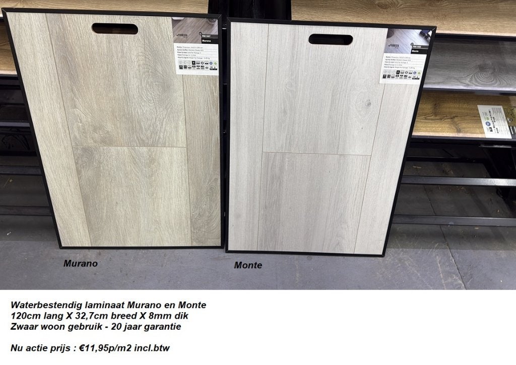 32,7cm breed Waterbestendig laminaat Monte Oak %50 KORTING, Huis en Inrichting, Stoffering | Vloerbedekking, 75 m² of meer, Waterbestendig Laminaat Grijs wit 32,7cm breed