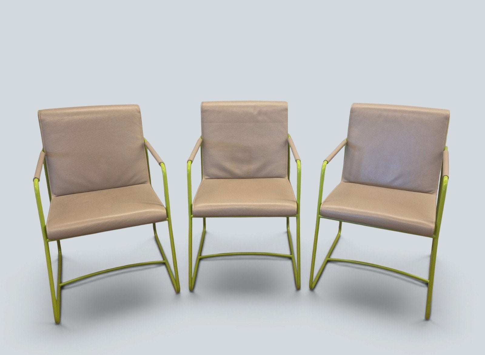 3x Leolux Spring Design Eetkamerstoel Leer Grijs/Groen