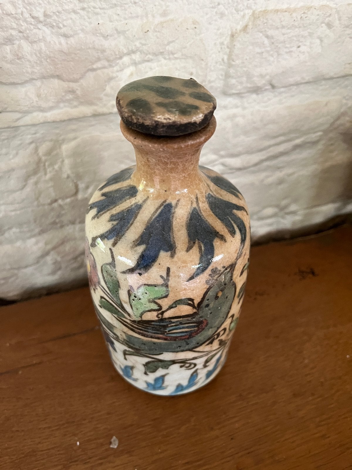 Antieke Perzie’s Qajar Iznik vaasje flesje met dop, Ophalen of Verzenden