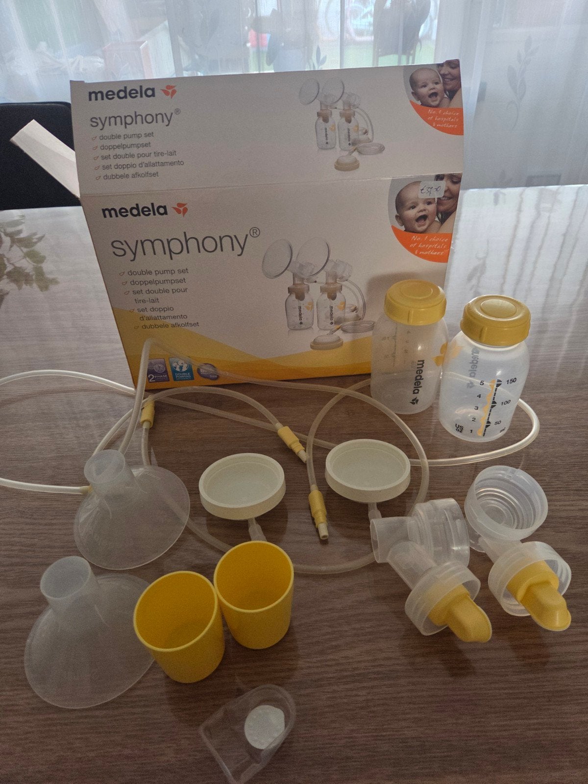 Medela Symphony dubbele borstkolf set, Ophalen of Verzenden, Gebruikt, Borstkolf, Medela