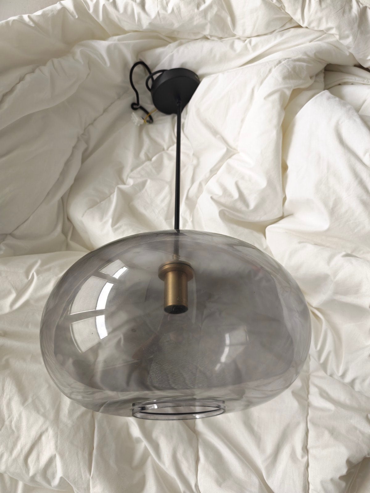 Rookglas Plafondlamp E27 - Ø35cm, Hoogte 45cm, Ophalen, Zo goed als nieuw, Glas, E27 (groot)