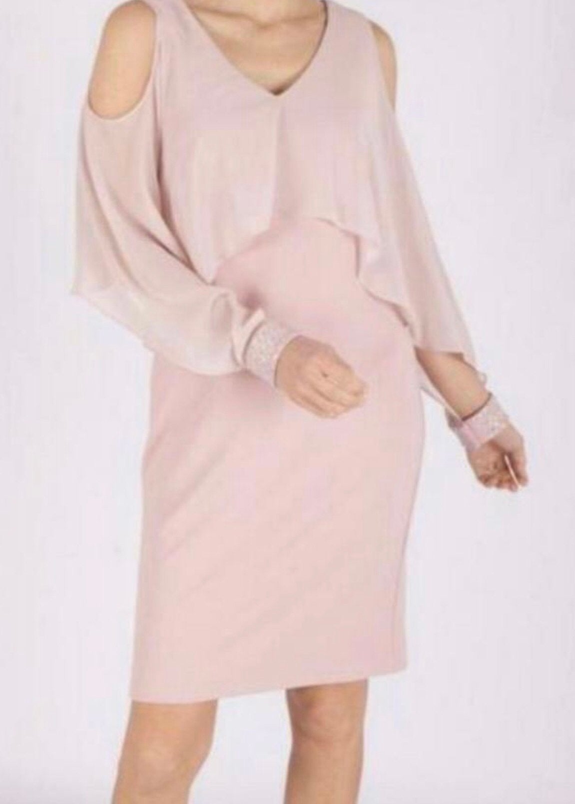 Frank Lyman luxe jurk poederroze chiffon overlaag strass 44, Kleding | Dames, Verzenden, Maat 42/44 (L), Nieuw, Roze