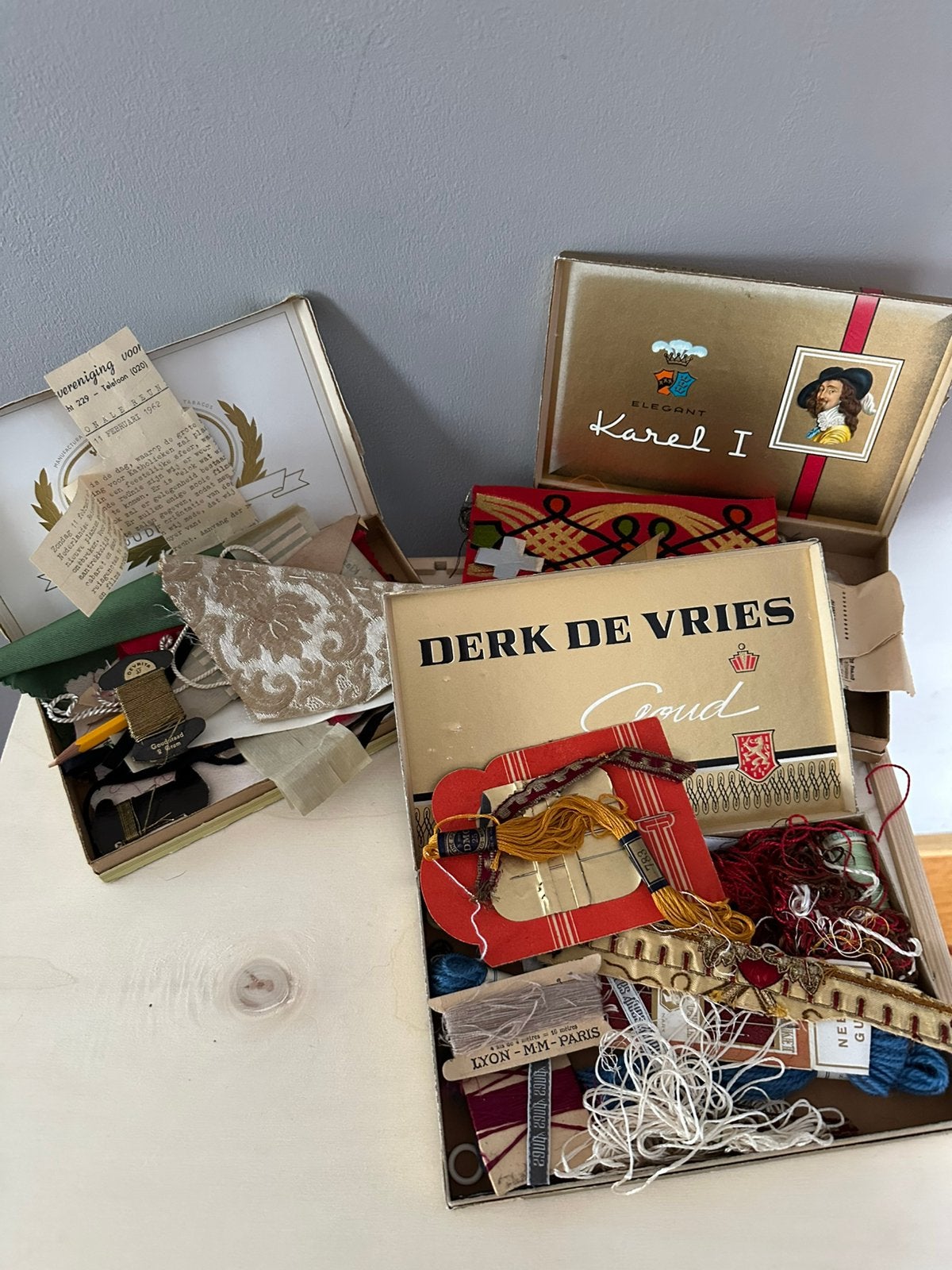 Brocante vintage naaidoos fournituren kerk, Ophalen of Verzenden