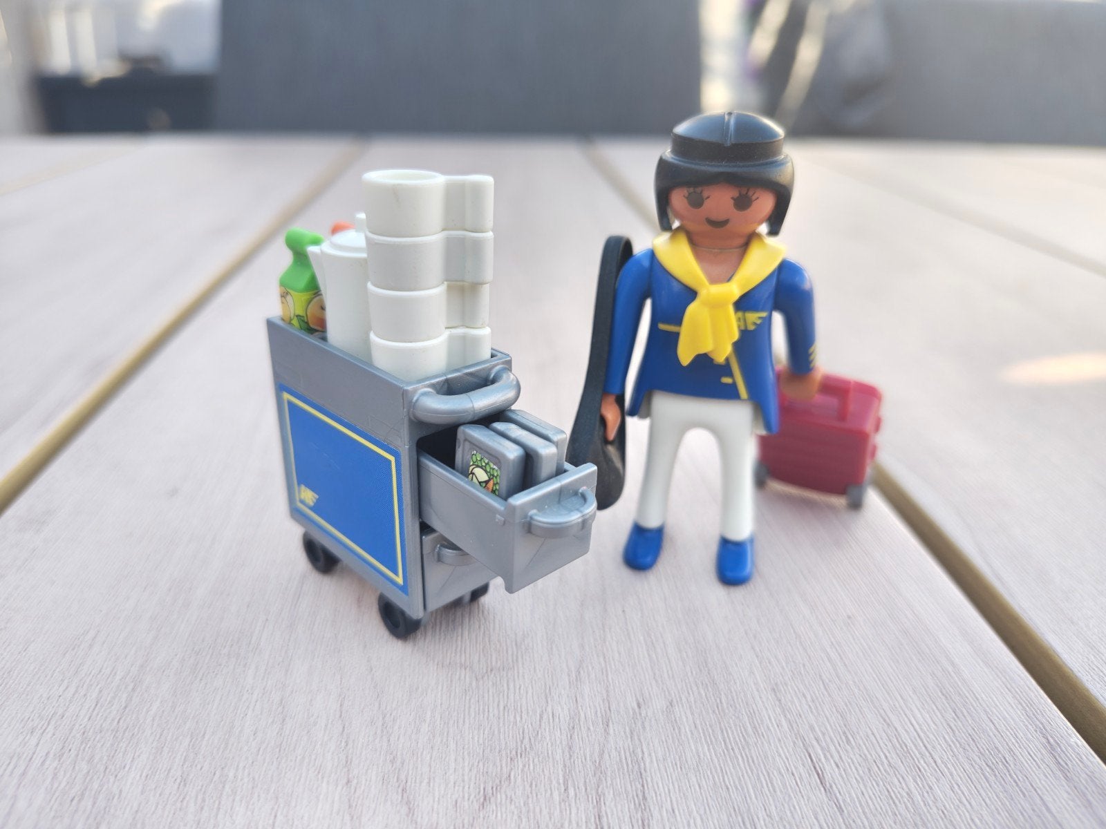 Playmobil Stewardess met Serveerwagen en Koffer, Ophalen of Verzenden, Gebruikt, Complete set, Overige typen