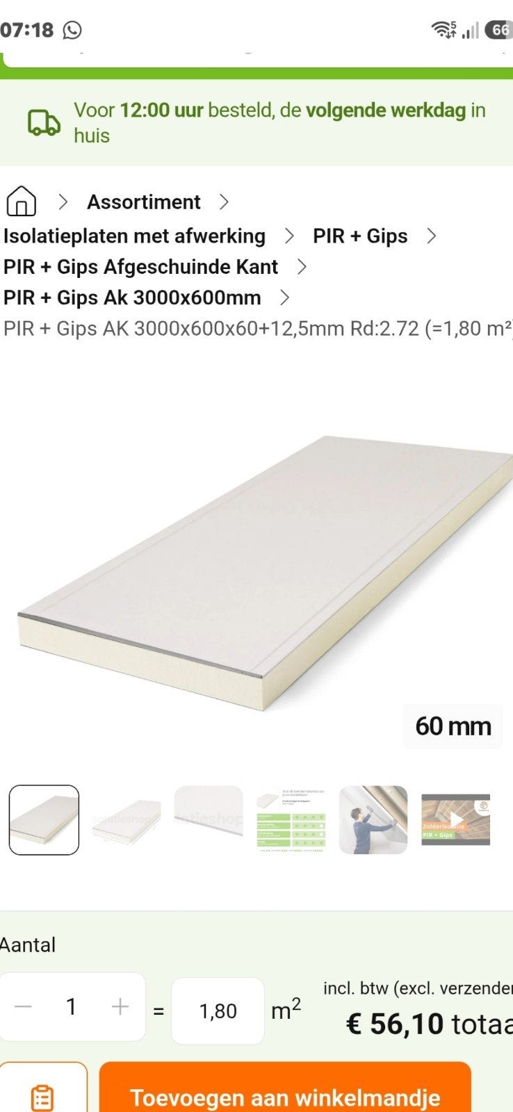 Gips met PIR isolatieplaten 300x60 cm (1 stuks), Ophalen of Verzenden, Nieuw, Hardschuim (Pir)