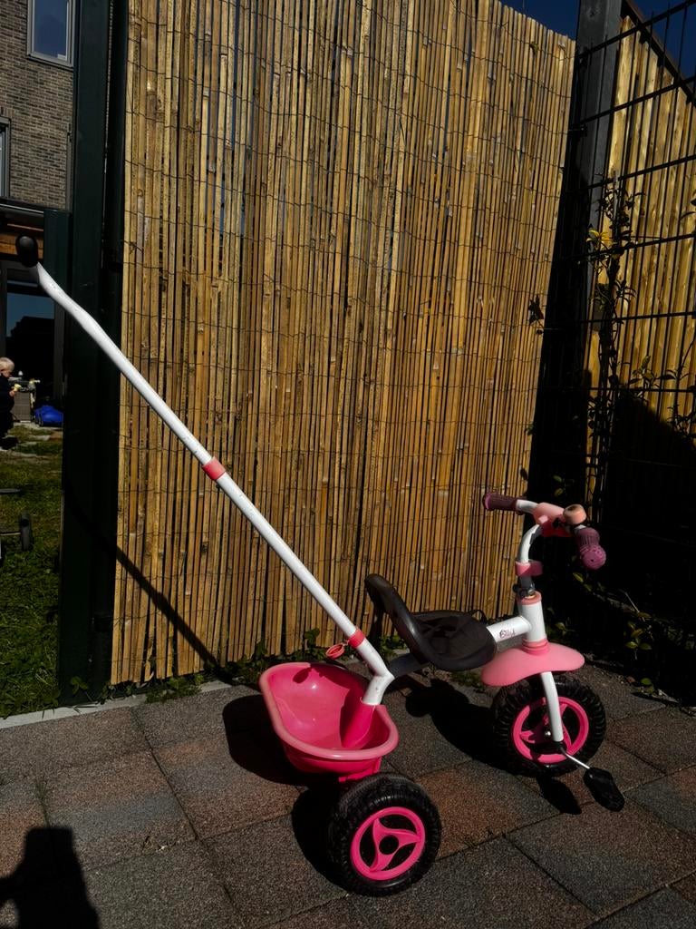 Baby/Peuter fietsje met duwstang roze, Ophalen, Gebruikt, Duwstang