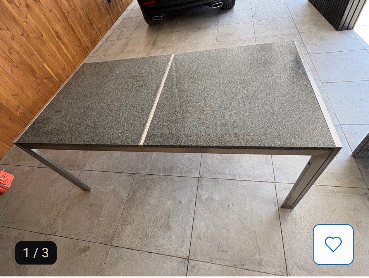 Luxe eettafel / buitentafel met granieten blad en RVS frame, Ophalen, Zo goed als nieuw, Rechthoekig, Rvs