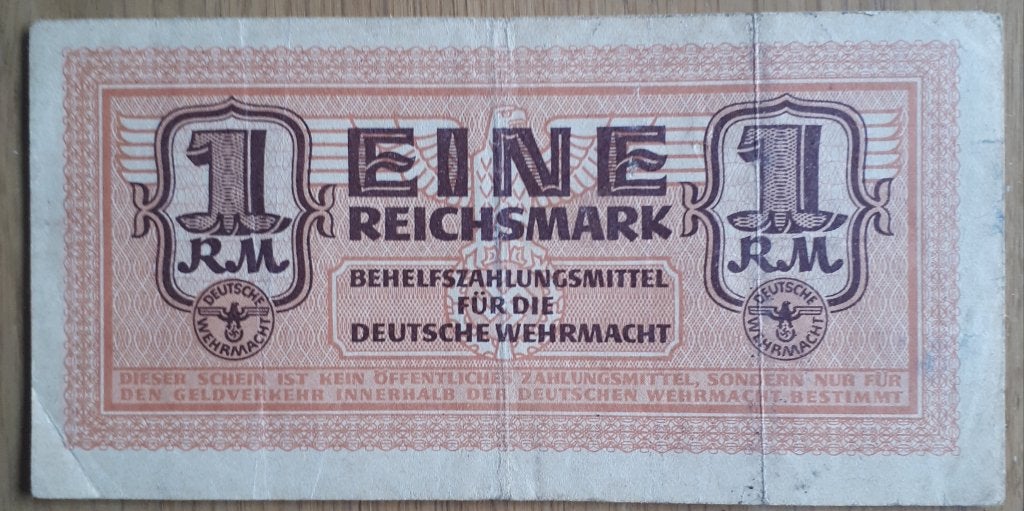 Zeer Zeldzaam BANKBILJET EINE REICHSMARK 1942-44 WEHRMACHT, Ophalen of Verzenden, Duitsland, Los biljet