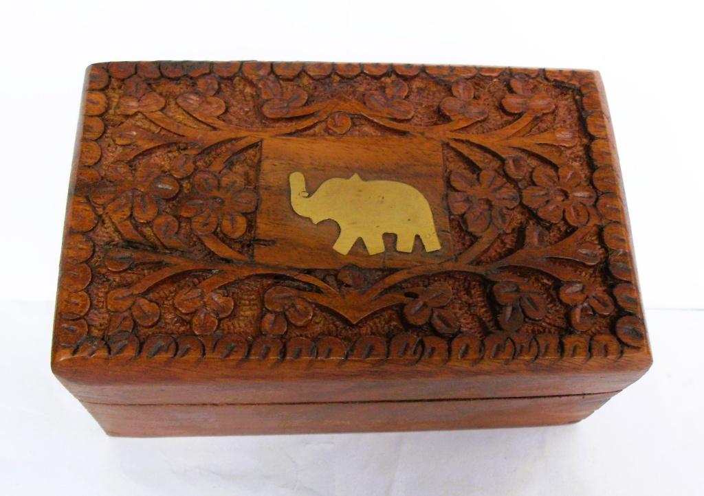 Opbergkistje hout / opbergdoosje met olifant/ bewaardoosje, Minder dan 50 cm, Minder dan 50 cm, Ophalen of Verzenden, Zo goed als nieuw