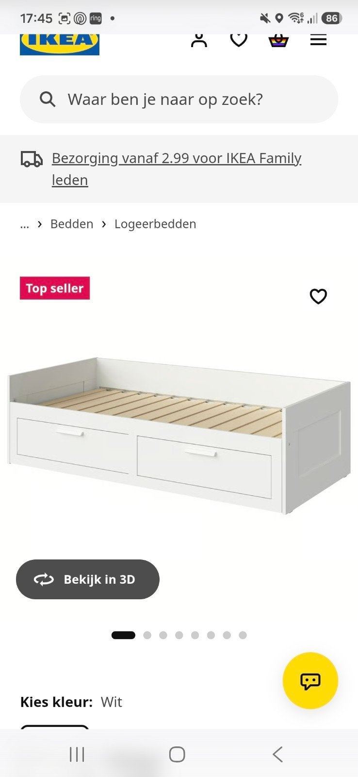 BRIMNES Bedbank met 2 lades, wit,80x200 cm, Ophalen, Eenpersoons, Wit, Zo goed als nieuw