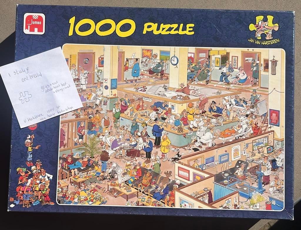Jan van Haasteren 1000 stukjes puzzel - Het Ziekenhuis, Ophalen of Verzenden, 500 t/m 1500 stukjes, Gebruikt, Legpuzzel