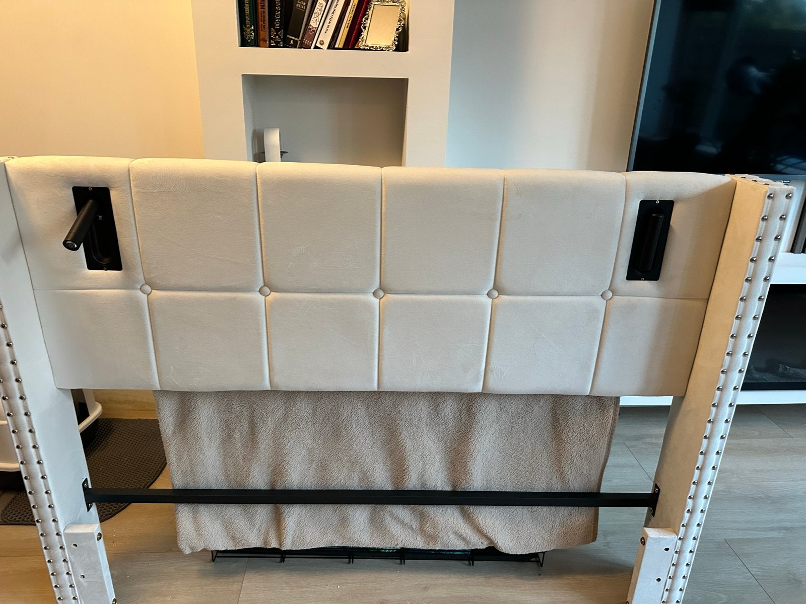 Hoofdbord met geïntegreerde nachtlampjes, Ophalen, 140 cm, Stof, Nieuw