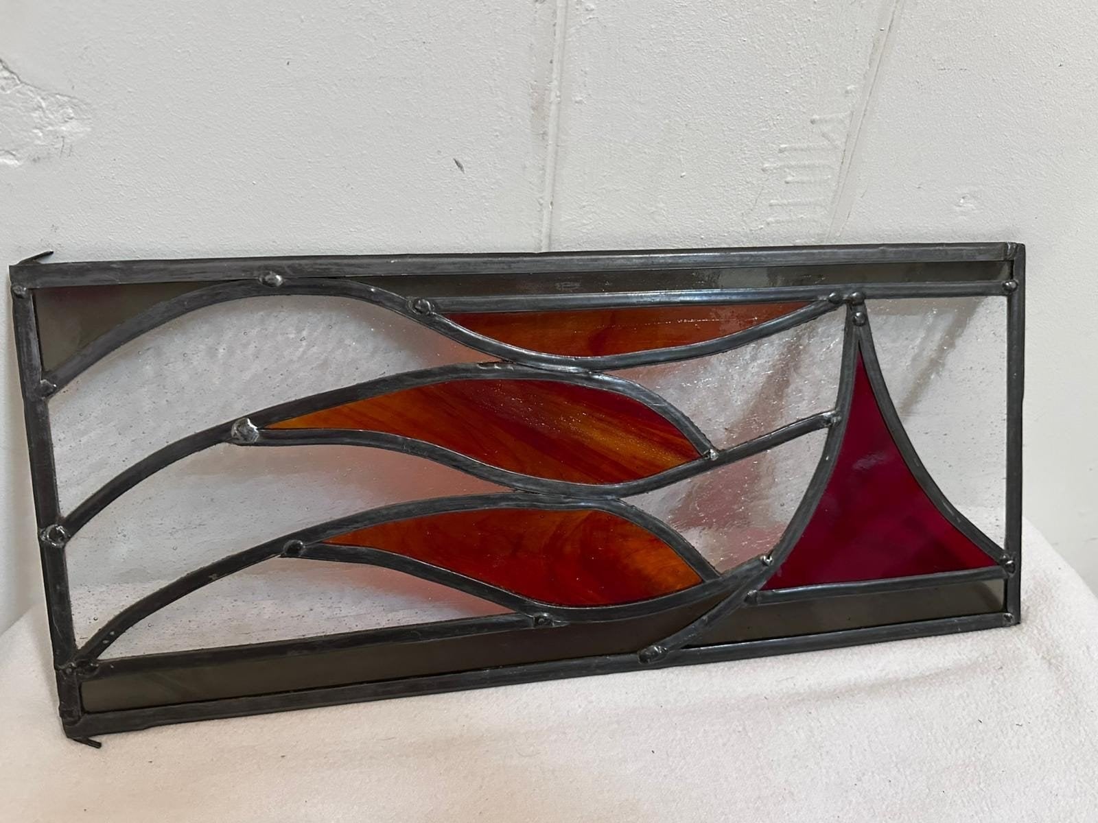 Design glas glas in lood Modern glaskunst rood voorzetraam, Ophalen