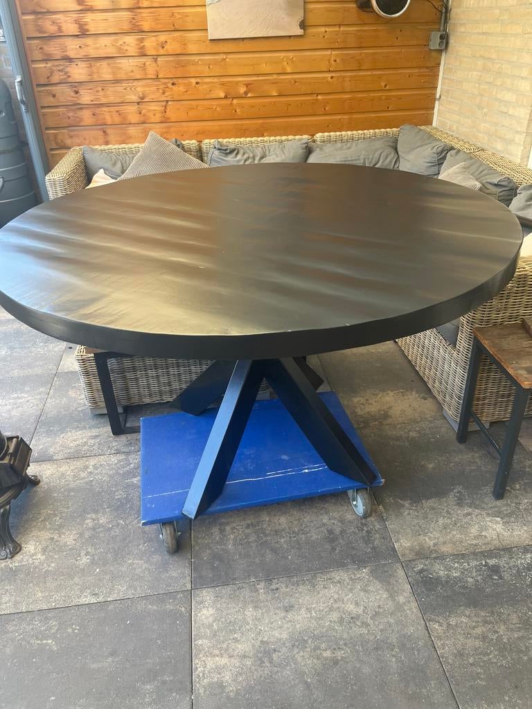 Ronde Mangohouten Eettafel - Zwart, Huis en Inrichting, Ophalen, 100 tot 150 cm, Rond, Zo goed als nieuw