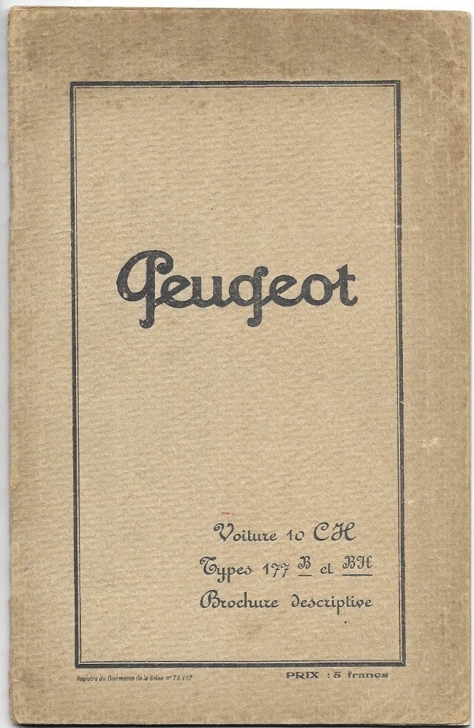 Peugeot 177 notice 9 cv handleiding frans 1928, Verzenden