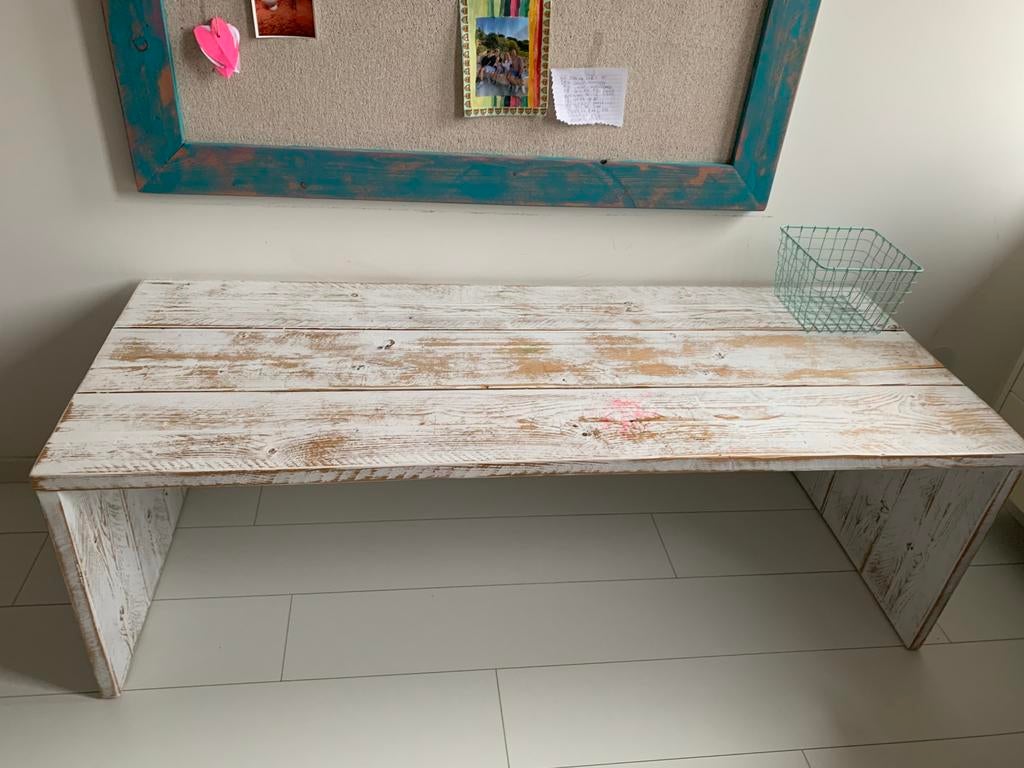 Speeltafel / bureau wit, white wash steigerhout, Ophalen, Gebruikt, Tafel