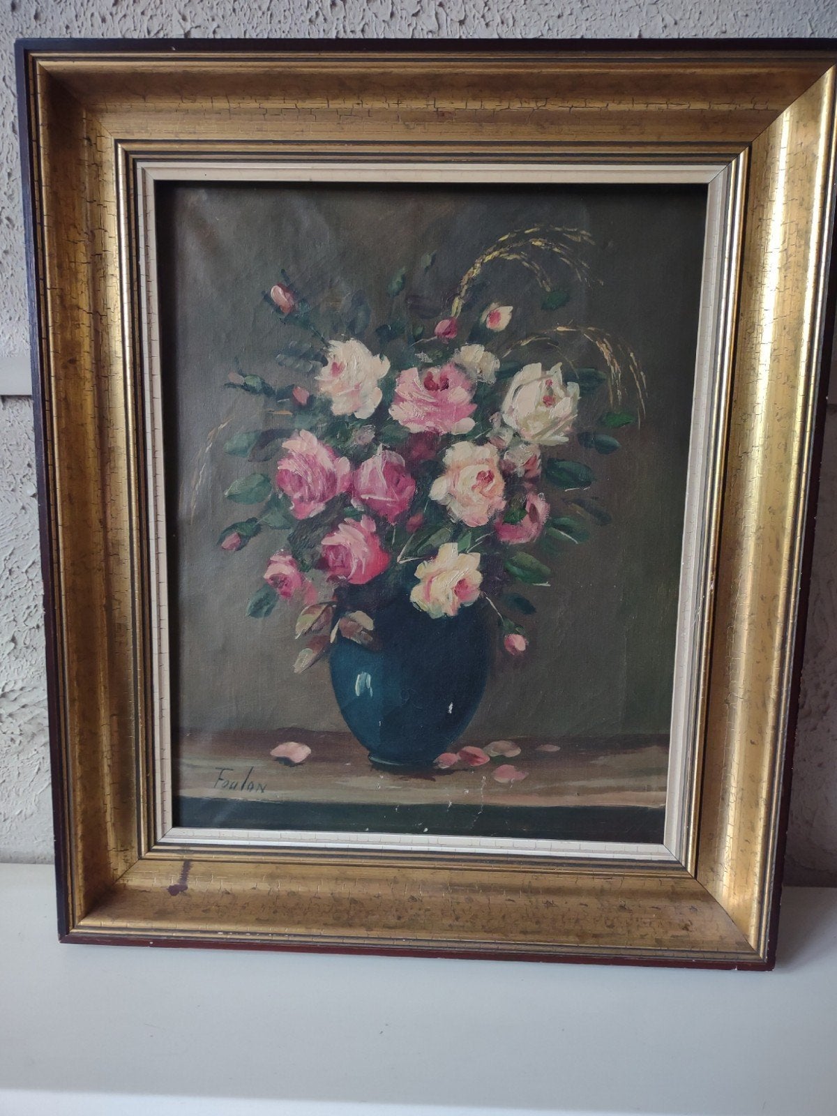 Schilderij 'Bloemen in vaas' gesigneerd door Foulon, Antiek en Kunst, Kunst | Schilderijen | Klassiek, Doek, Gesigneerd, Olieverf